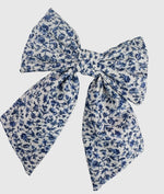 Blue and White Floral Bow